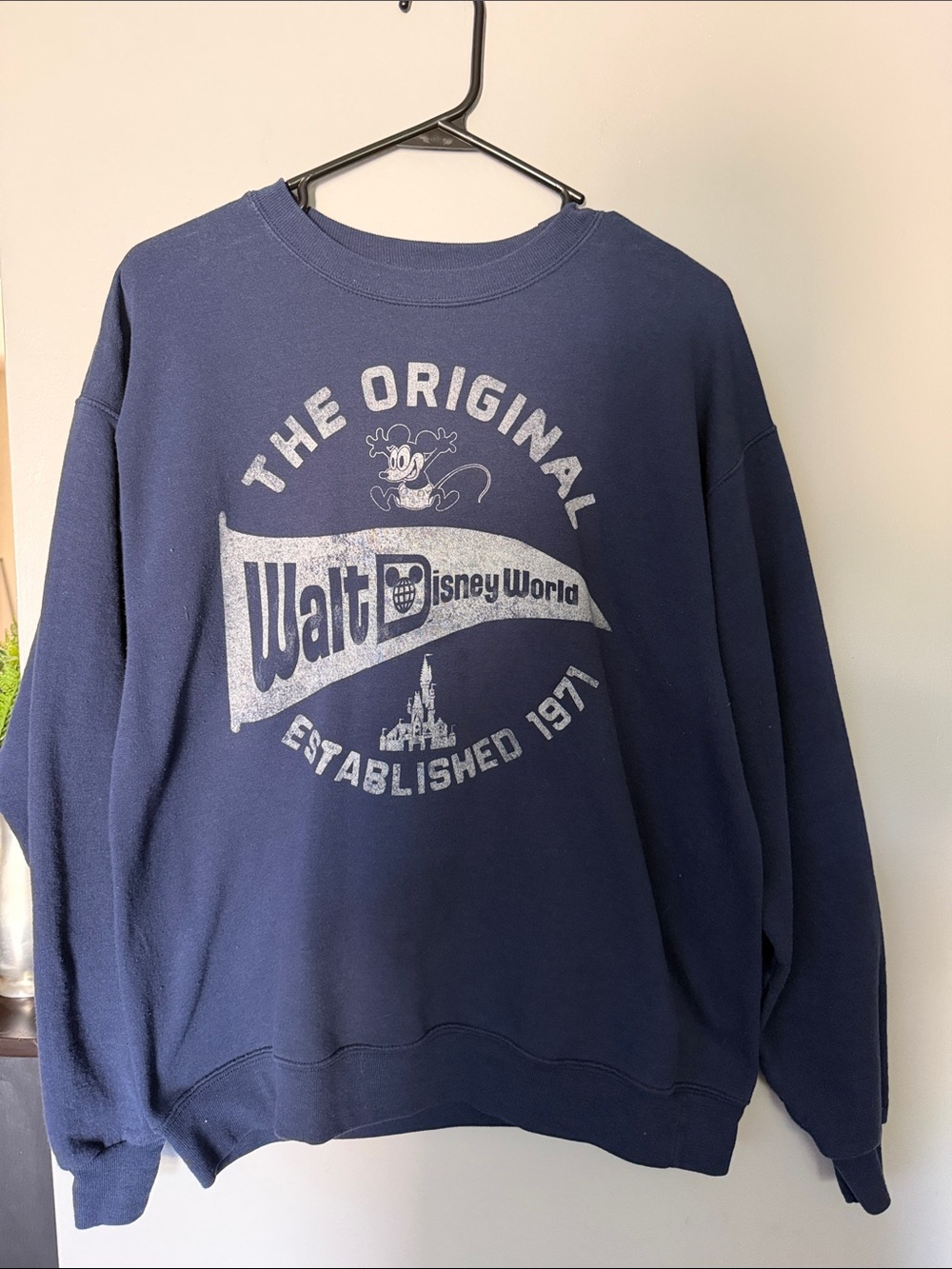 Disney Navy Crewneck Sweatshirt with Vintage Walt Disney World Graphic